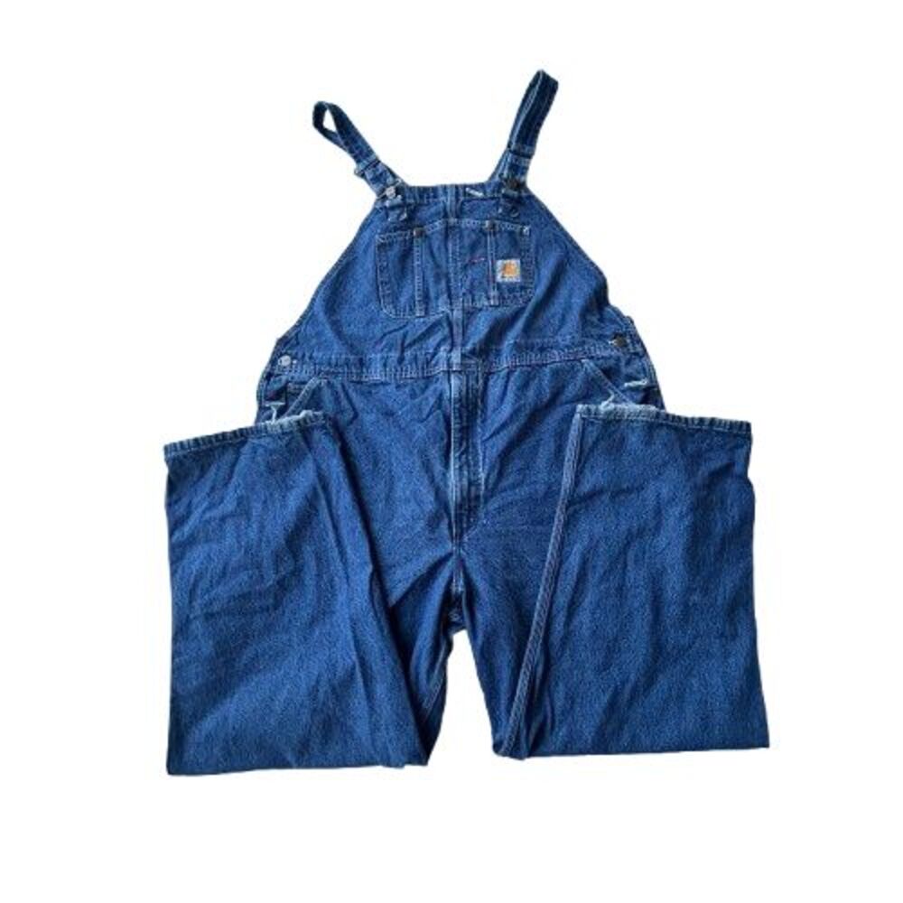 Carhartt Bib Overall Men's 46 x 30 Blue Denim 100% Cotton Loose Fit Straight Leg